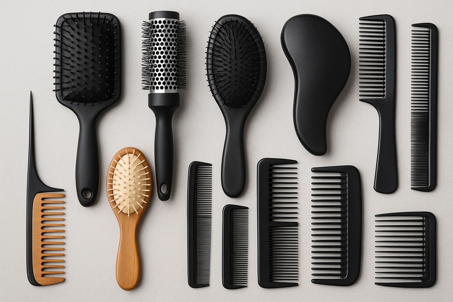 Escovas e pentes profissionais para cabelo em vários estilos e materiais