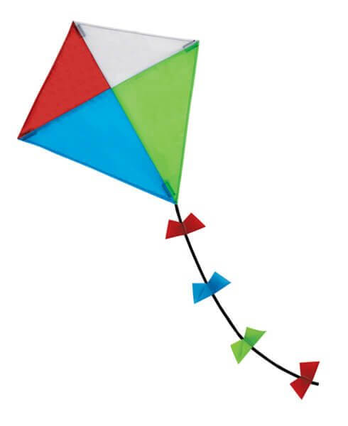 Pipa colorida para jogos de exterior para crianças com detalhes em vermelho, azul, verde e branco