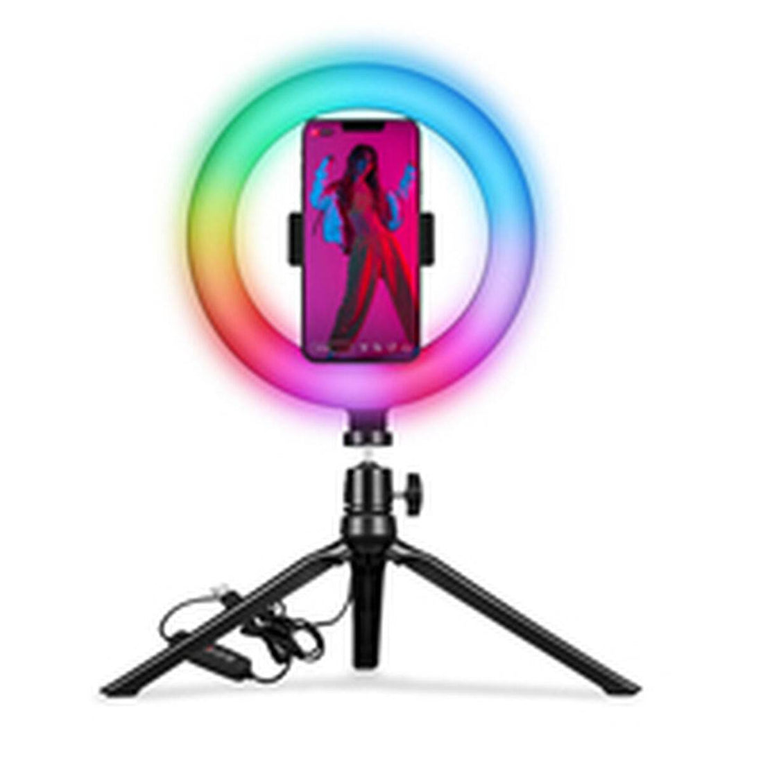 Aro de Luz Selfie com Tripé e Controlo Remoto Celly CLICKRINGRGBBK | Acexarme