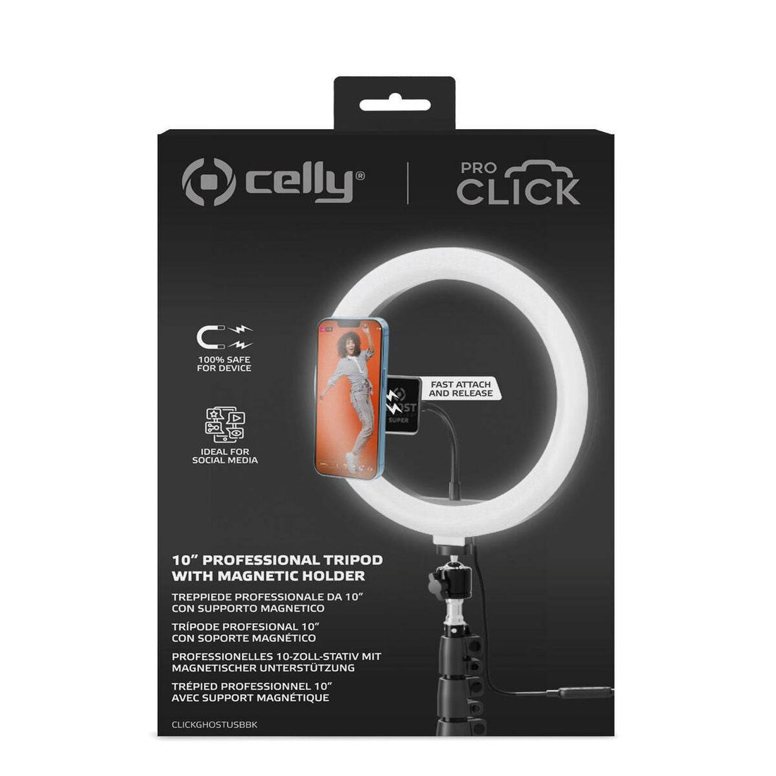 Aro de Luz Selfie com Tripé e Controlo Remoto Celly CLICKGHOSTUSBBK | Acexarme