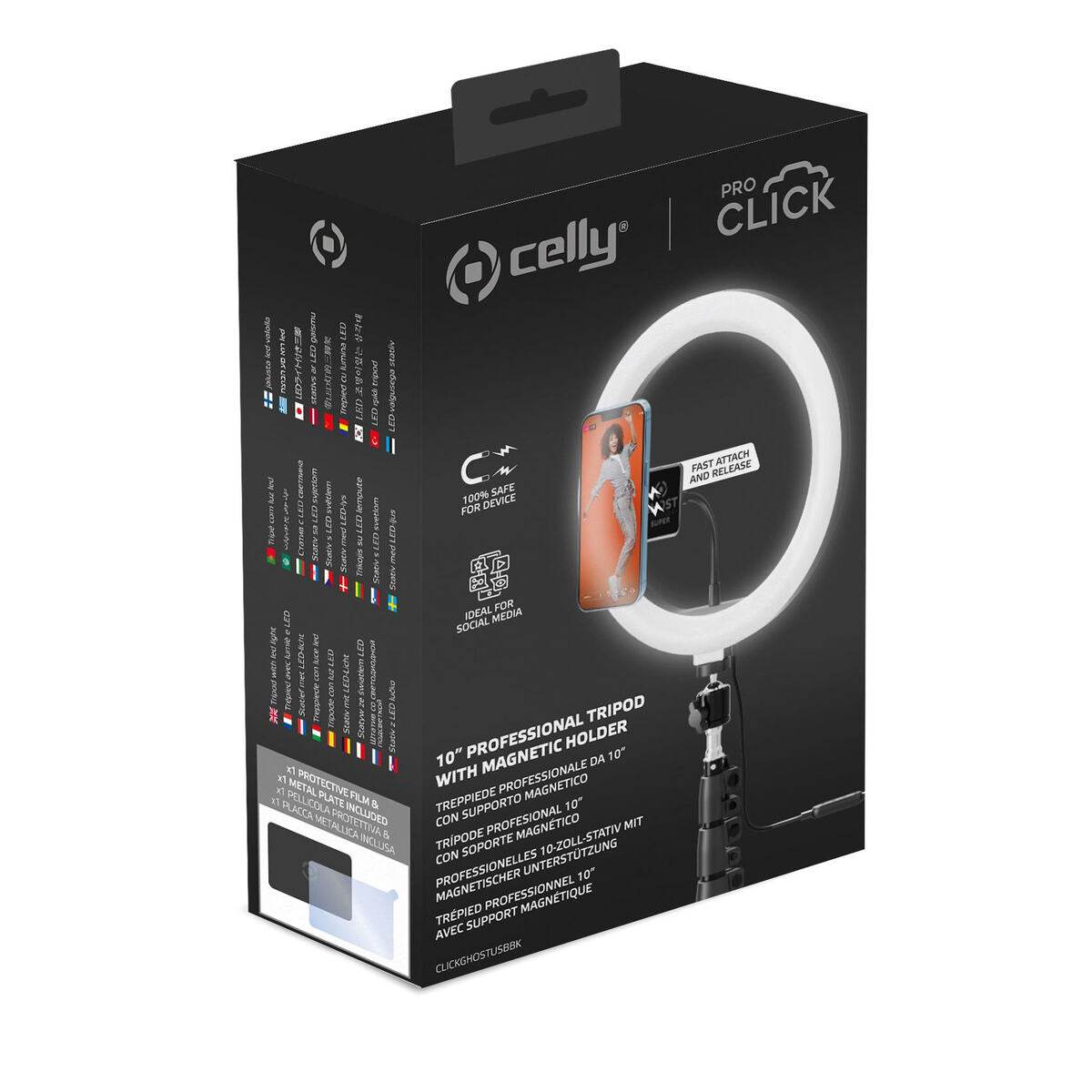 Aro de Luz Selfie com Tripé e Controlo Remoto Celly CLICKGHOSTUSBBK | Acexarme