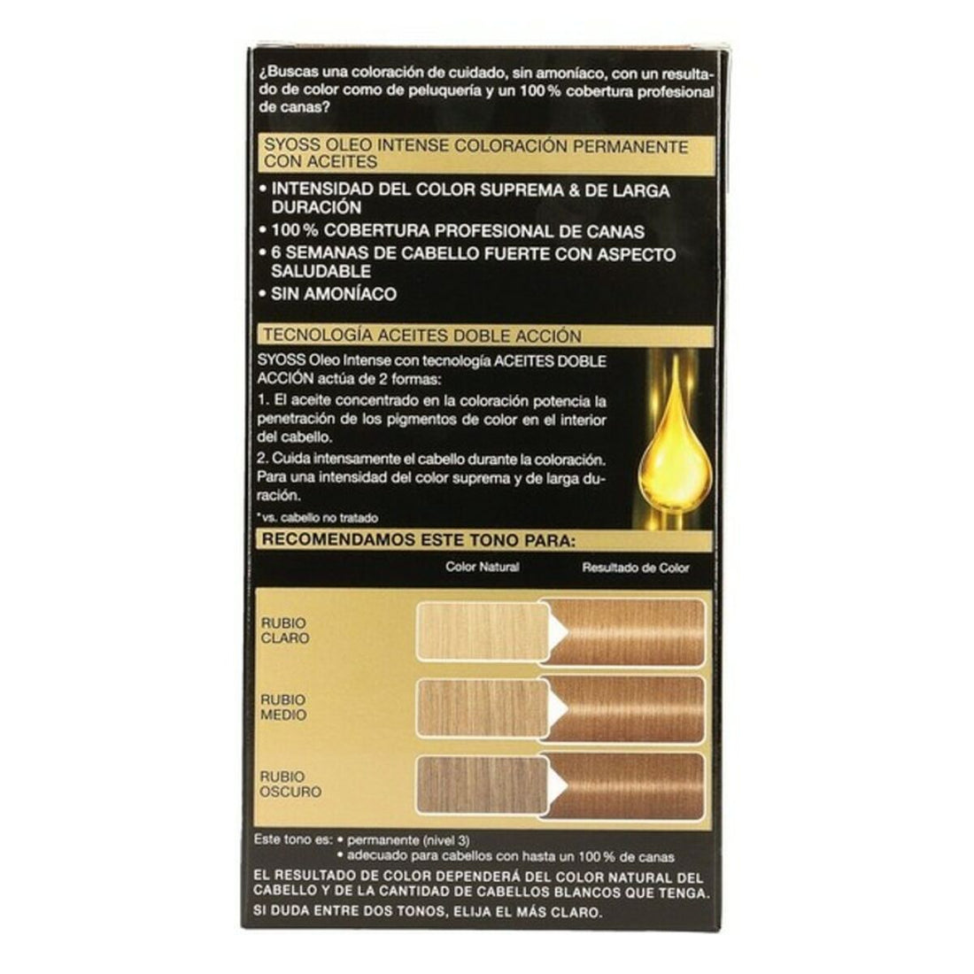 Tinta Permanente   Syoss Olio Intense Sem amoníaco Nº 7,10 Louro Natural | Acexarme. Mais modelos Beleza, Cuidado do cabelo disponíveis.