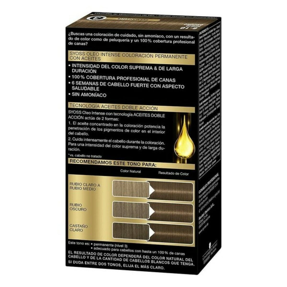 Tinta Permanente   Syoss Olio Intense Sem amoníaco Nº 6,10 Loiro Escuro | Acexarme. Mais modelos Beleza, Cuidado do cabelo disponíveis.