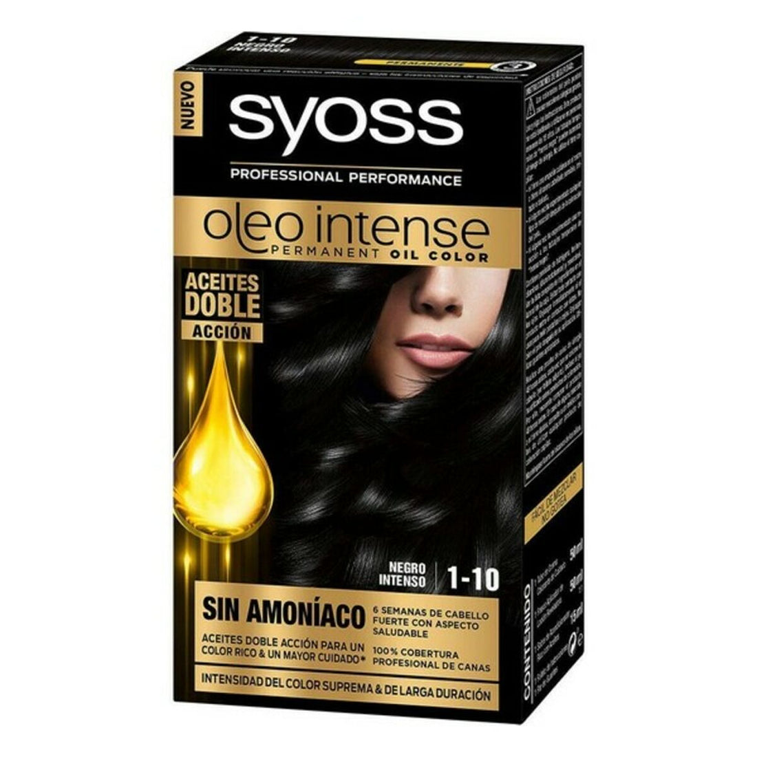 Tinta Permanente   Syoss Olio Intense Sem amoníaco Nº 1,10 Preto Intenso | Acexarme. Mais modelos Beleza, Cuidado do cabelo disponíveis.