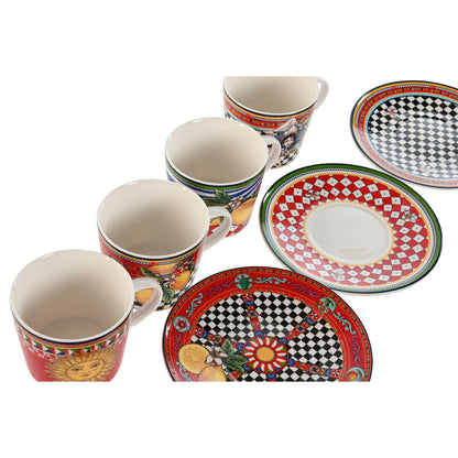 Conjunto de Chávenas com Pratos Home ESPRIT Amarelo Vermelho Porcelana 220 ml 15,6 x 15,6 x 1,7 cm (4 Unidades) | Acexarme. Mais modelos Casa e cozinha, Talheres, louça e cristaleira disponíveis.